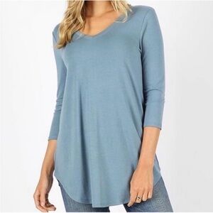 Zenana Outfitters Blue 3/4 Sleeve Relaxed Tunic